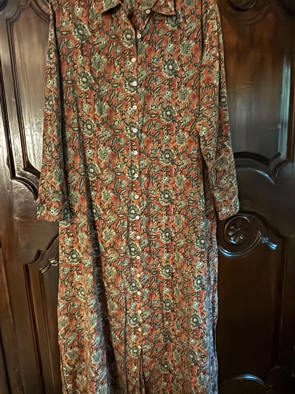 NATURAL LIFE Rust Floral Button-Front Maxi Dress
